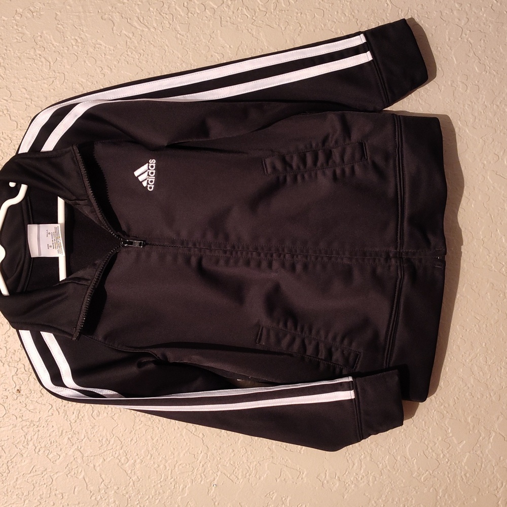 Adidas Track Jacket Full Zip 3 Stripe Black White Children's Kids Size 5 H